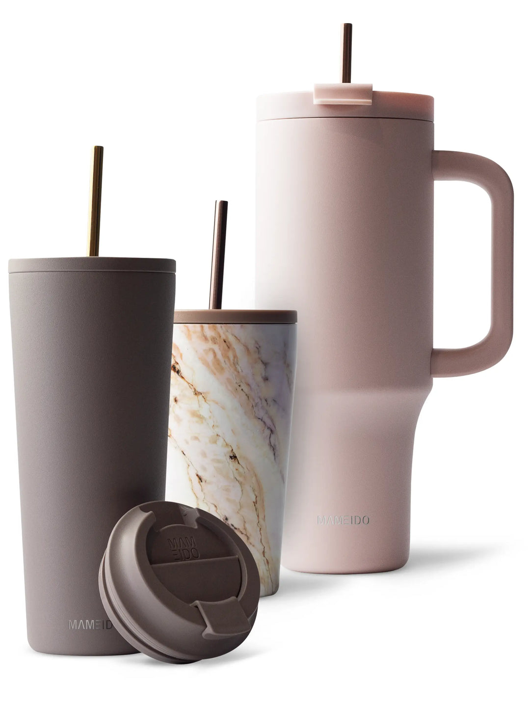 MAMEIDO Thermobecher mit Strohhalm in verschiedenen Größen 470ml, 700ml & 1200ml