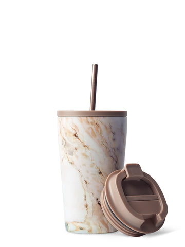 THERMOBECHER MIT STROHHALM in Pearl Marble