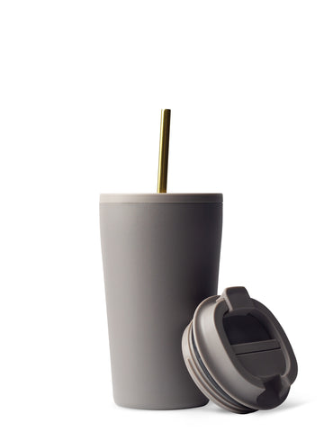 THERMOBECHER MIT STROHHALM in Taupe Grey